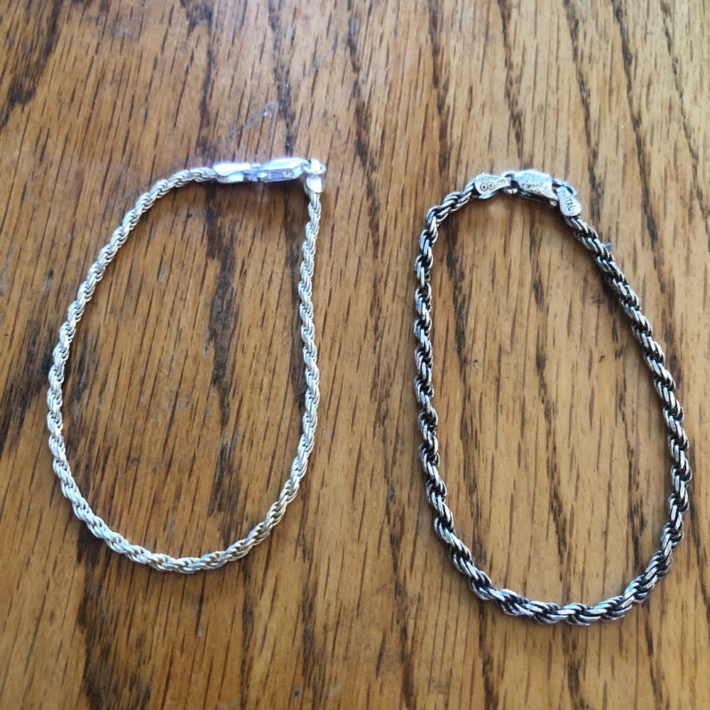 Set Of 2 Solid 925 Sterling Silver Classic Rope B… - image 3